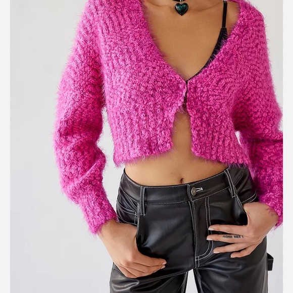 Urban Outfitters Fuzzy Pink Cardigan - Picture 1 of 4